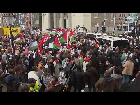 Pro-Palestinian protest in Amsterdam as Israel president attends Holocaust Museum opening