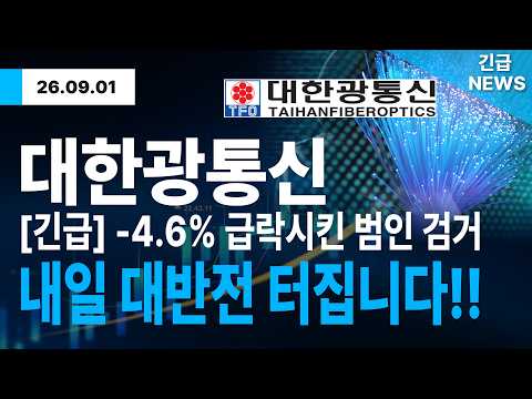 [대한광통신 주가전망] "긴급"-4.6% 급락시킨 <strong>범인</strong> 검거!! 내일 대반전 터집니다!! #대한광통신 #대한광통신주가전망