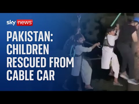 Pakistan: Children rescued from dangling cable car in a 'sling operation'