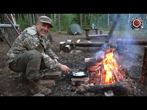 Wilderness Cooking - A Classic Moose Dish With Buckwheat And Bannock On Cast Iron Skillet