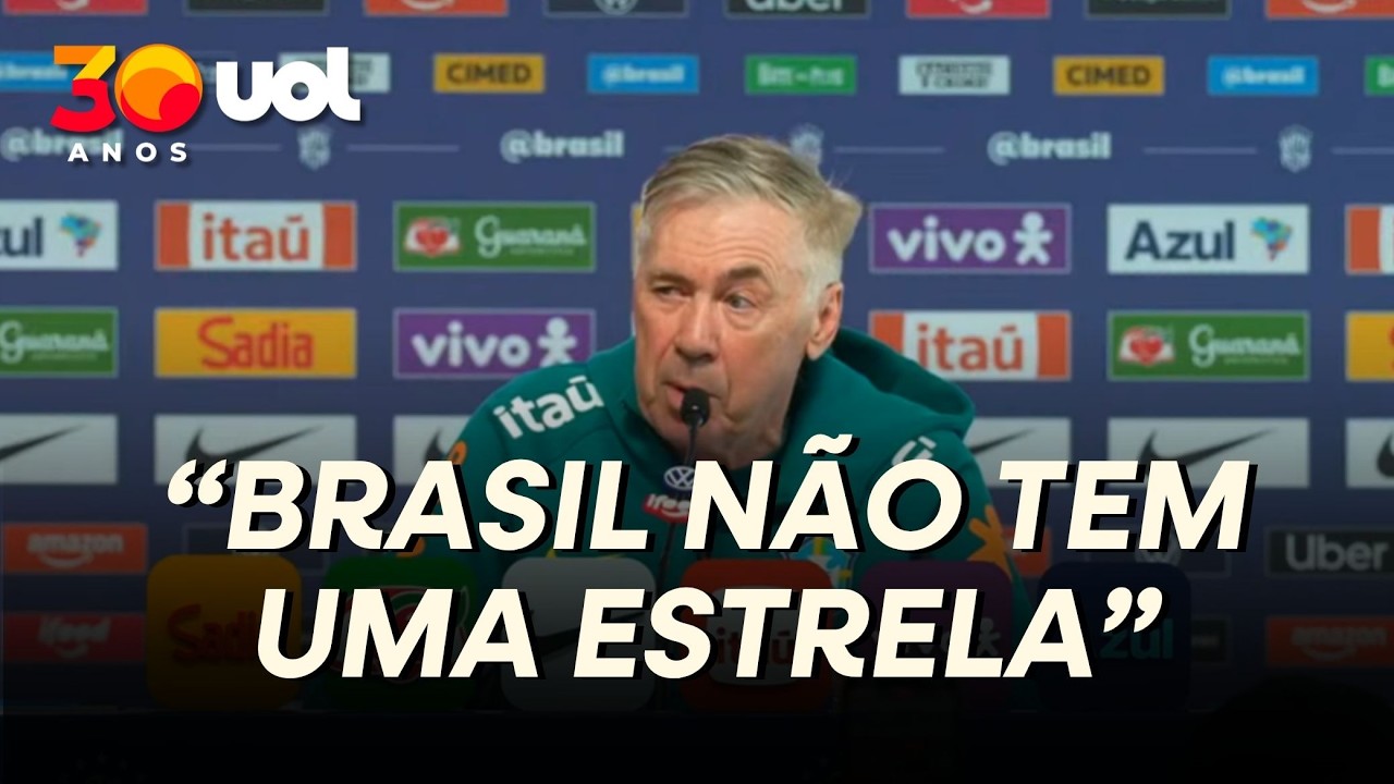 ANCELOTTI DIZ QUE SELEÇÃO NÃO TEM UMA ESTRELA NESTE MOMENTO: 'NÃO TEMOS UM PELÉ, RONALDO OU ROMÁRIO'