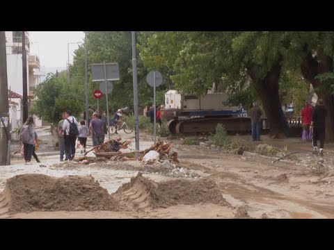 Aftermath of flooding following torrential rains in central Greek city of Volos