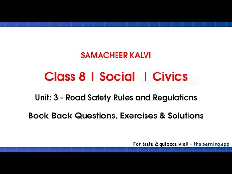 Road Safety Rules and Regulations Exercises | Unit 3  | Class 8 | Civics | Social | Samacheer Kalvi
