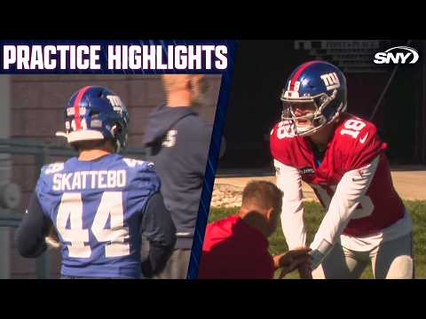 J.J. McCarthy, Cam Skattebo &amp; the Giants' defense practice as John Harbaugh looks on