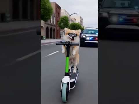 Police chasing a dog on electric scooter #funny #dog #shorts
