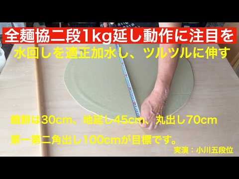 二段位むけ1kそば打ちで延し作業に注目します