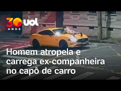 Homem em Mustang atropela e carrega ex em cima de capô do carro no Paraná; veja vídeo