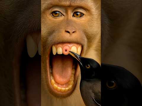 Bird dentist heals Macaque smile 🐦😁🐒