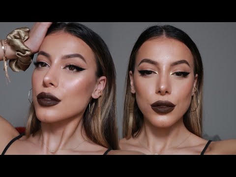 BOLD DARK LIPSTICK & CAT EYELINER FOR ROUND EYES! EVERYDAY GLOWY MAKEUP TUTORIAL 2021