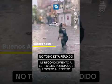 Buenos Aires: Policía rescata a perrito en medio de intensas lluvias en la ciudad