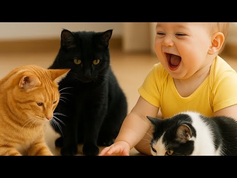 Baby Plays with 3 Cats 🐾 Cutest Moments Ever! | My Catty Shorts #baby #kidz #cats #love #play #ball
