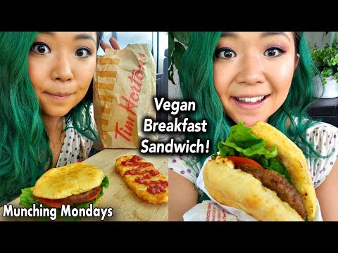 Tim Horton's Beyond Sausage Breakfast Sandwich VEGAN TASTE TEST MUKBANG // Munching Mondays Ep.25