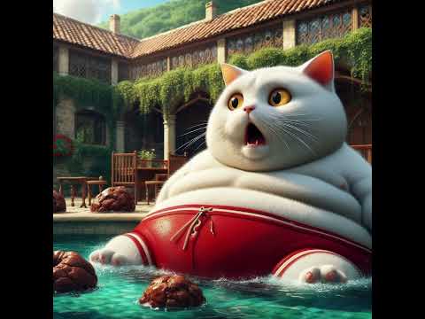 Fat Cat has an mishap in the Pool #cat #aiimages #cartoon #cartooncat #animation #characterai