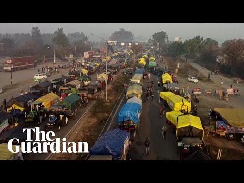 Drone video shows farmers occupying India highroad in pay dispute protest
