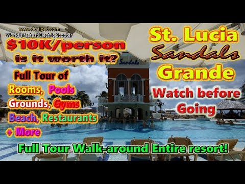 St Lucia Sandals Grande Beach, Restaurants, Walk-around, Pools, Gym, Watch Before You Go Best Video.