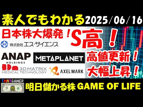 【明日のテンバガー株・高配当株】日本株大爆発！スリー・ディー・マトリックス！アクセルマーク！メタプラネット！ANAPホールディングス！エス・サイエンス！高値更新&大幅上昇&S高！【20250616】