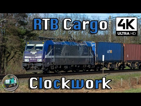 [4K] CLOCKWORK! RTB Cargo 186 423 with PCC Shuttle passes Deurningen!