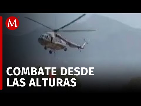 Llegan helicópteros de la Marina y Fuerza Civil a combatir incendios en Río Blanco y Nogales