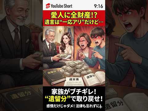 遺言で全財産が愛人に？泣き寝入りで終わらせない方法あります。#shorts short #遺産相続 #愛人 #お金