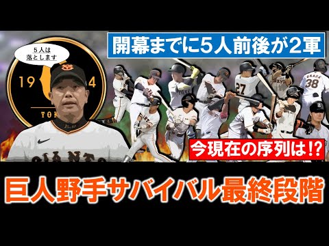 【一体誰が残るのか...！？】巨人野手サバイバル最終段階！？現在２２選手の野手が１軍にいる状況も開幕までに５人前後が２軍に！若手の争いが激化していく中で、今現在の序列は！？