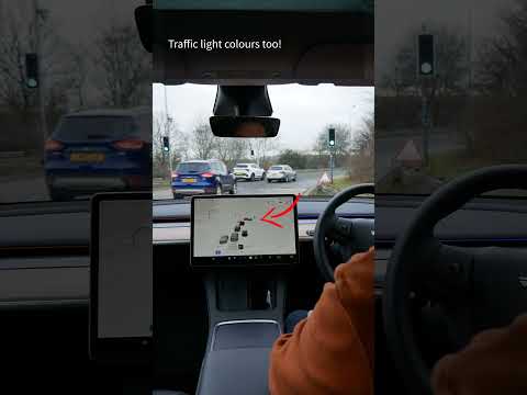 Tesla Model Y on-screen visualisations on a roundabout (HW3 in the UK) Tesla Model Y on-screen visualisations on a roundabout (HW3 in the UK)