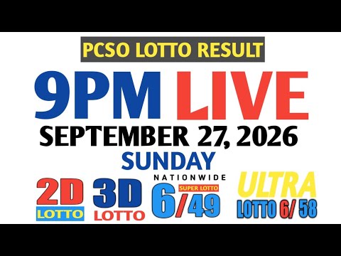 Lotto Result Today 9pm Sunday pcso 2d 3d swertres ez2 September 27 2026 6/<strong>49</strong> 6/58