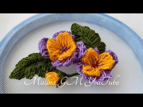 Wool Embroidery Stumpwork How to embroider a Viola flower