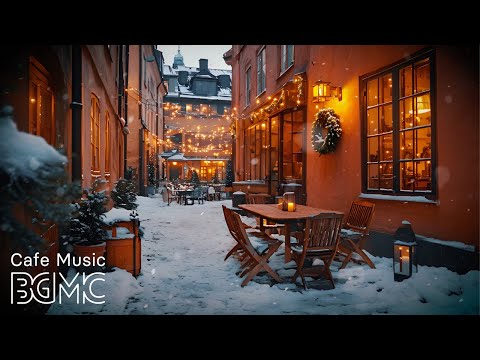 Snowy Day at Cozy Winter Coffee Shop Ambience with Warm Bossa Nova Music for Relaxing