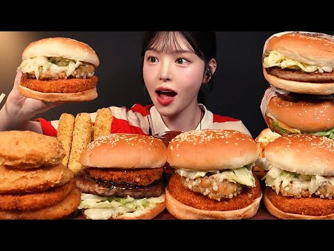 SUB)롯데리아 신메뉴 통새우 크런KIM 버거 🦐 불고기 포텐버거 먹방!🍔 치즈스틱 양념감자 화이어윙까지 꿀조합 리얼사운드 Burger Mukbang Asmr