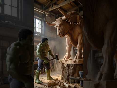 Spider-Man vs Hulk building a giant bull wooden statue #marveltoys#hulk #spiderman #shorts