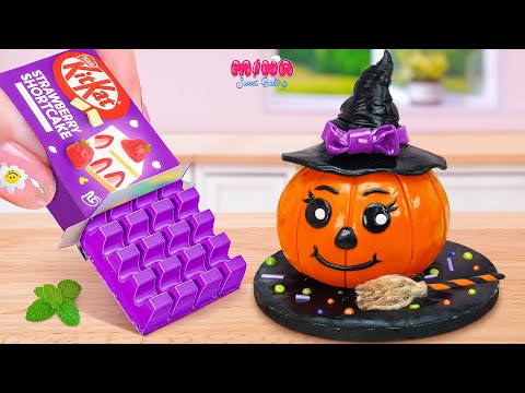 🎃Fondant Pumpkin Cake For Halloween Day🎃Mini Purple Chocolate KitKat Cake Recipe | Mina Sweet Baking