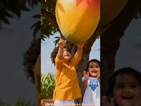 Cute baby saved hungry cow calves by feeding them mangoes #ai #cow #save #baby