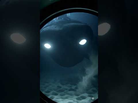 Deep Sea Creature With Glowing Eyes Stares at Submarine