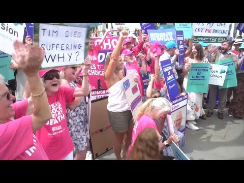 Supporters of assisted dying bill cheer outside parliament as MPs vote in favour | AFP