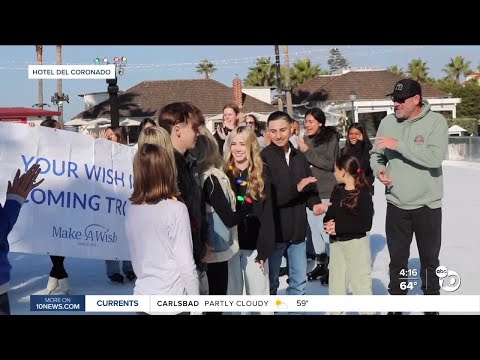 Make-a-Wish kid learns dream vacation is coming true as Hotel Del Coronado opens ice skating rink