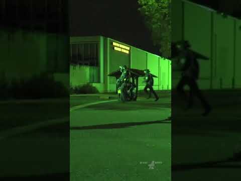 ICE Riot Cop trips and hurts himself.