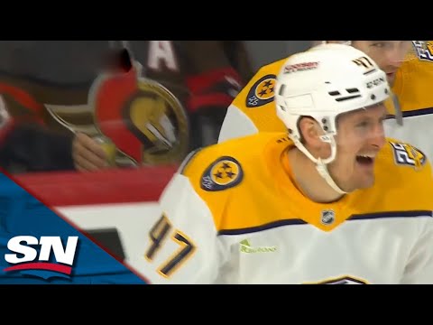 Predators Michael McCarron Takes Advantage Of Fortuitous Bounce Off Glass To Score From Slot