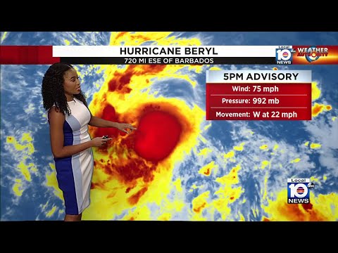 Beryl becomes a hurricane east of Barbados