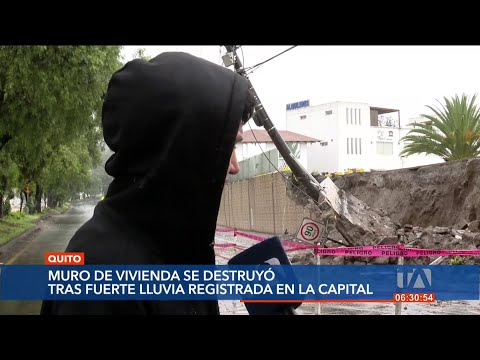 El muro de una vivienda en Pomasqui se destruyó a causa de las fuertes lluvias