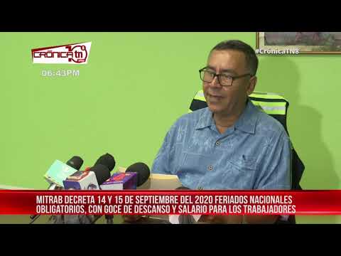 Decretan 14 y 15 de septiembre feriados nacionales obligatorios – Nicaragua