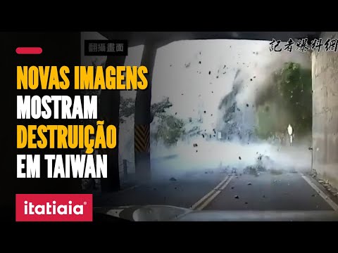 NOVOS FLAGRANTES IMPRESSIONANTES DO TERREMOTO EM TAIWAN MOSTRAM DESTRUIÇÃO EM ESTRADAS