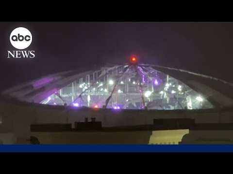 Part of Tropicana Field roof blown off during Hurricane Milton