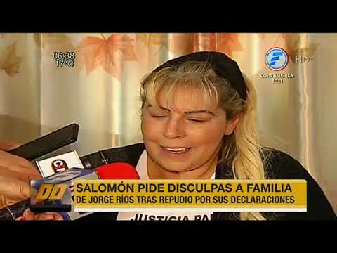 Salomón pide disculpas a familia de Jorge Ríos