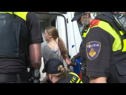 Greta Thunberg interpellée lors d'une manifestation à La Haye | AFP Images