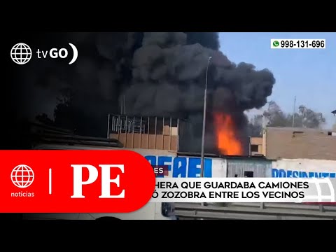 Incendio en cochera que guardaba camiones en San Juan de Lurigancho | Primera Edición