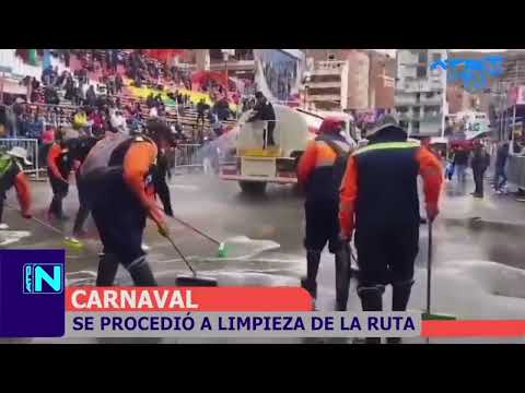 Personal del municipio de Oruro procedió con la limpieza de la ruta recorrida por danzarines