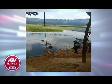 Oxapampa: Viceministra de Turismo termina en el agua al intentar balancearse en soga