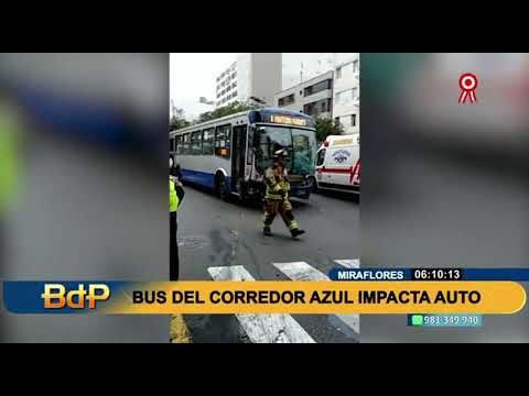 Choque en Miraflores:  bus de Corredor Azul y automóvil particular protagonizaron accidente