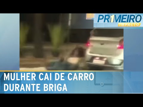 Flagra: Mulher cai de carro em discussão com motorista de outro veículo | Primeiro Impacto (2/10/24)