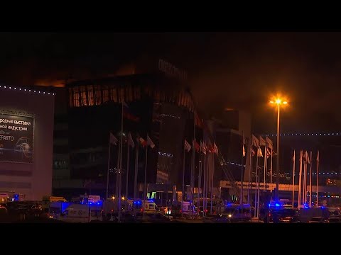 Massive fire continues to rage after Moscow region concert hall shooting